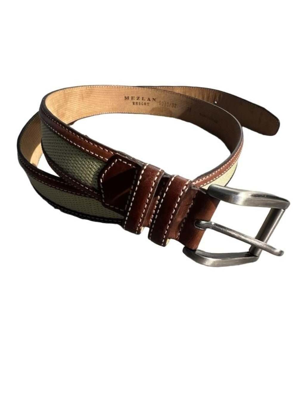 Mezlan Resort 5080/32 Leather Trim Canvas Belt Size 38